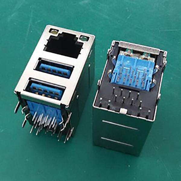 RJ45帶燈無(wú)彈加雙層USB3.0 - 網(wǎng)絡(luò)直通頭